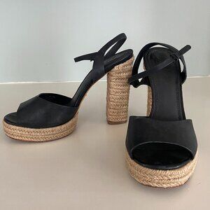 Tory Burch Solana Black Leather Espadrille Platform